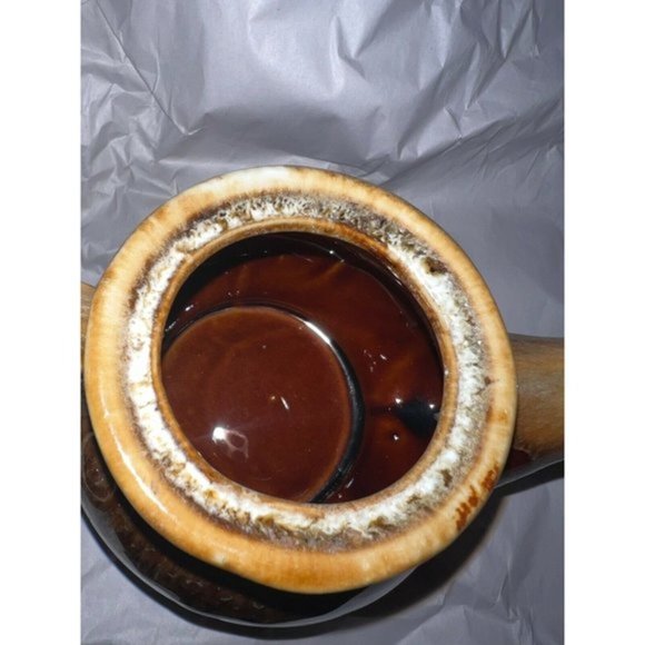 Vintage Pottery Brown Drip Glaze Teapot Lid Tea Pot Unsigned Mid Century Mod - Picture 5 of 9